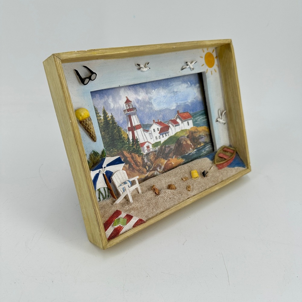 Coastal Lighthouse 3D Shadow Box Beach Scene Tabletop Picture Frame Art